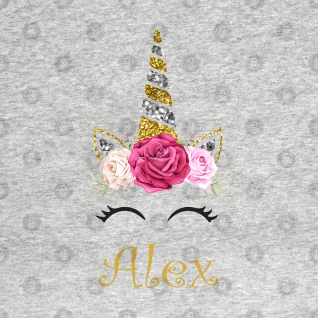 Alex | Personalized Name With Unicorn And Flowers For Girls And Women by Dizak Design